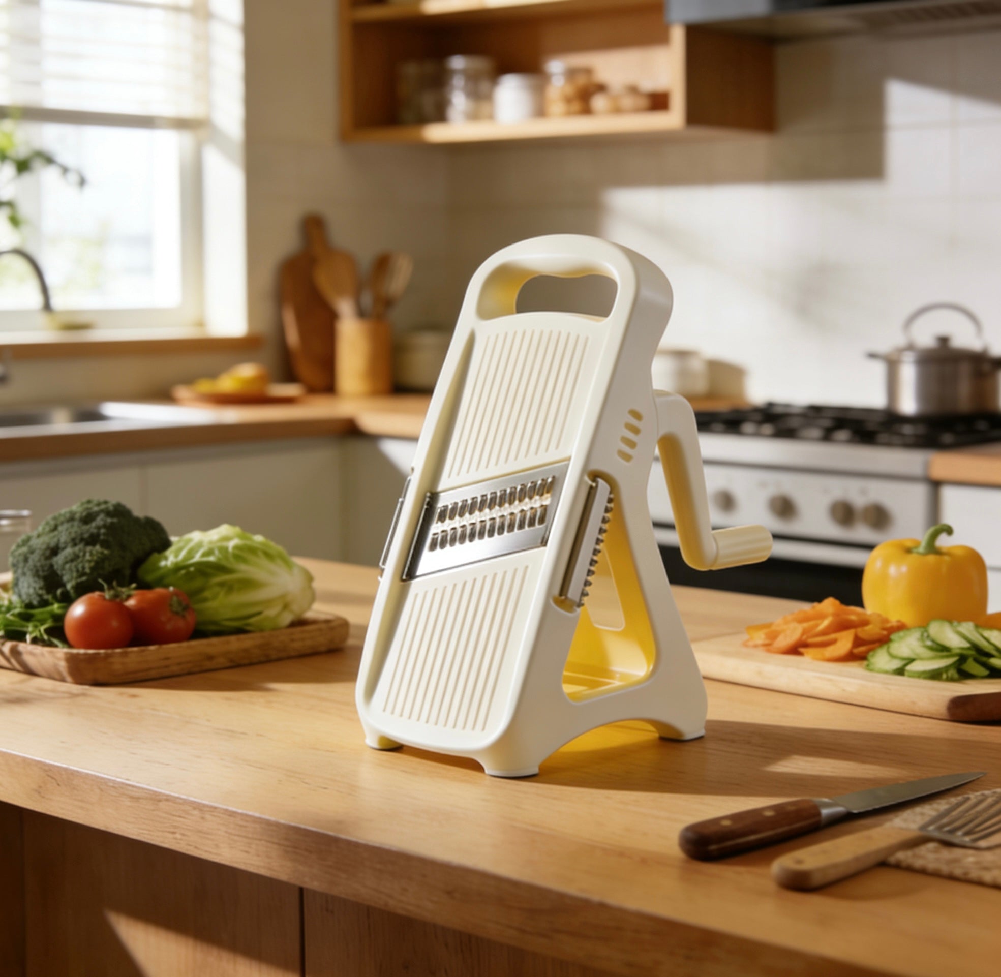 SwiftSlice Rotary Mandoline Slicer – Exclusive Cream & Yellow Ergonomic Grater with Multi-Blade System