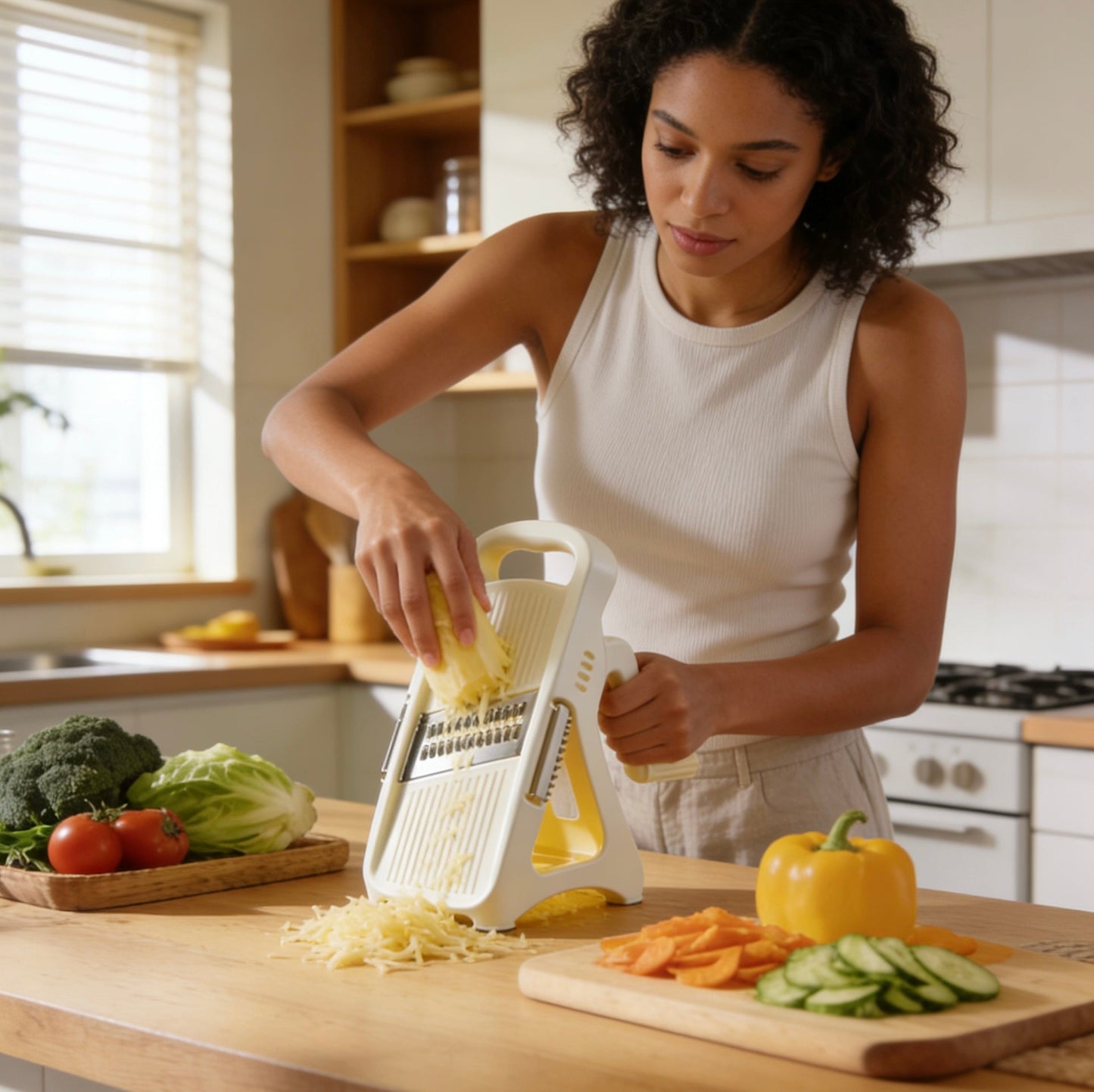 SwiftSlice Rotary Mandoline Slicer – Exclusive Cream & Yellow Ergonomic Grater with Multi-Blade System