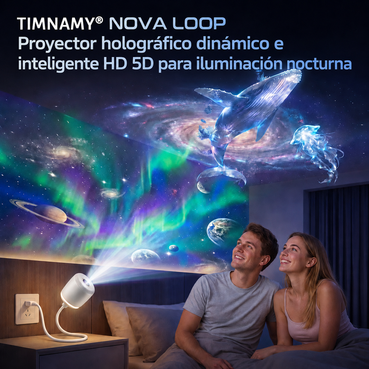 Proyector de luz nocturna holográfica 5D dinámica e inteligente TIMNAMY® con proyección HD de última generación