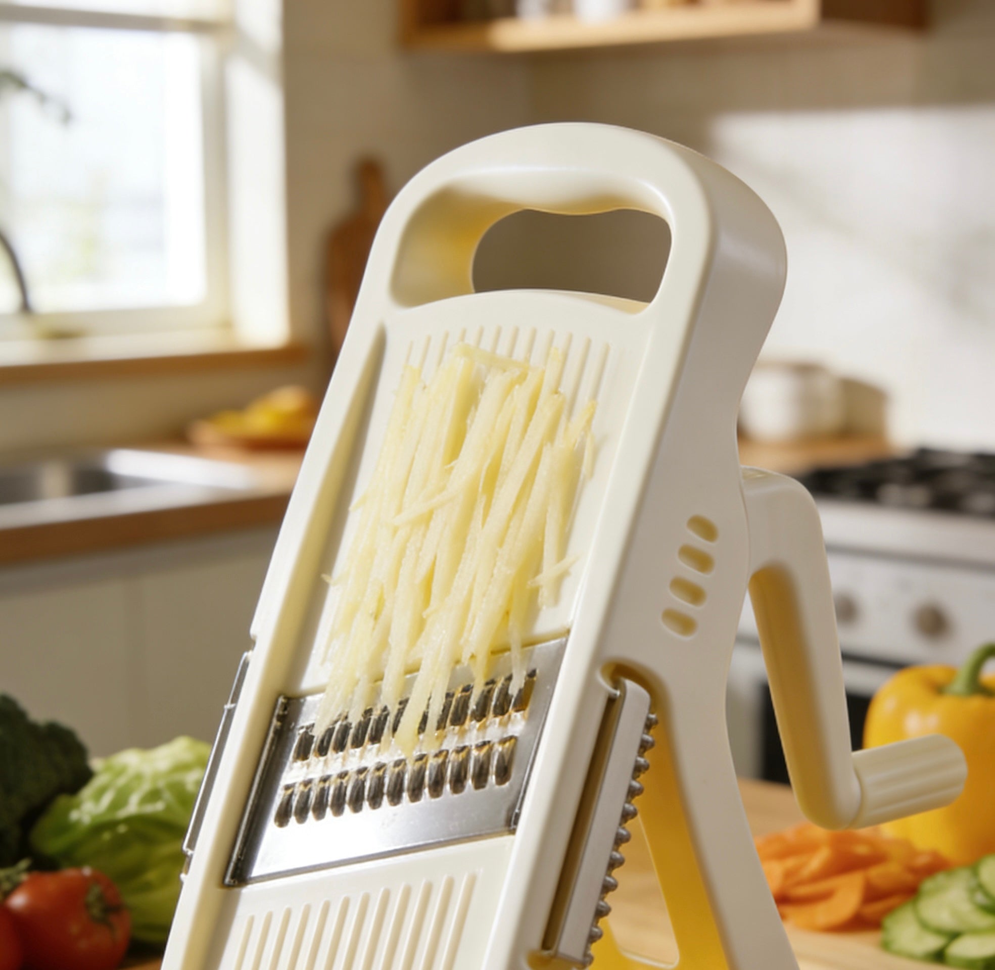 SwiftSlice Rotary Mandoline Slicer – Exclusive Cream & Yellow Ergonomic Grater with Multi-Blade System