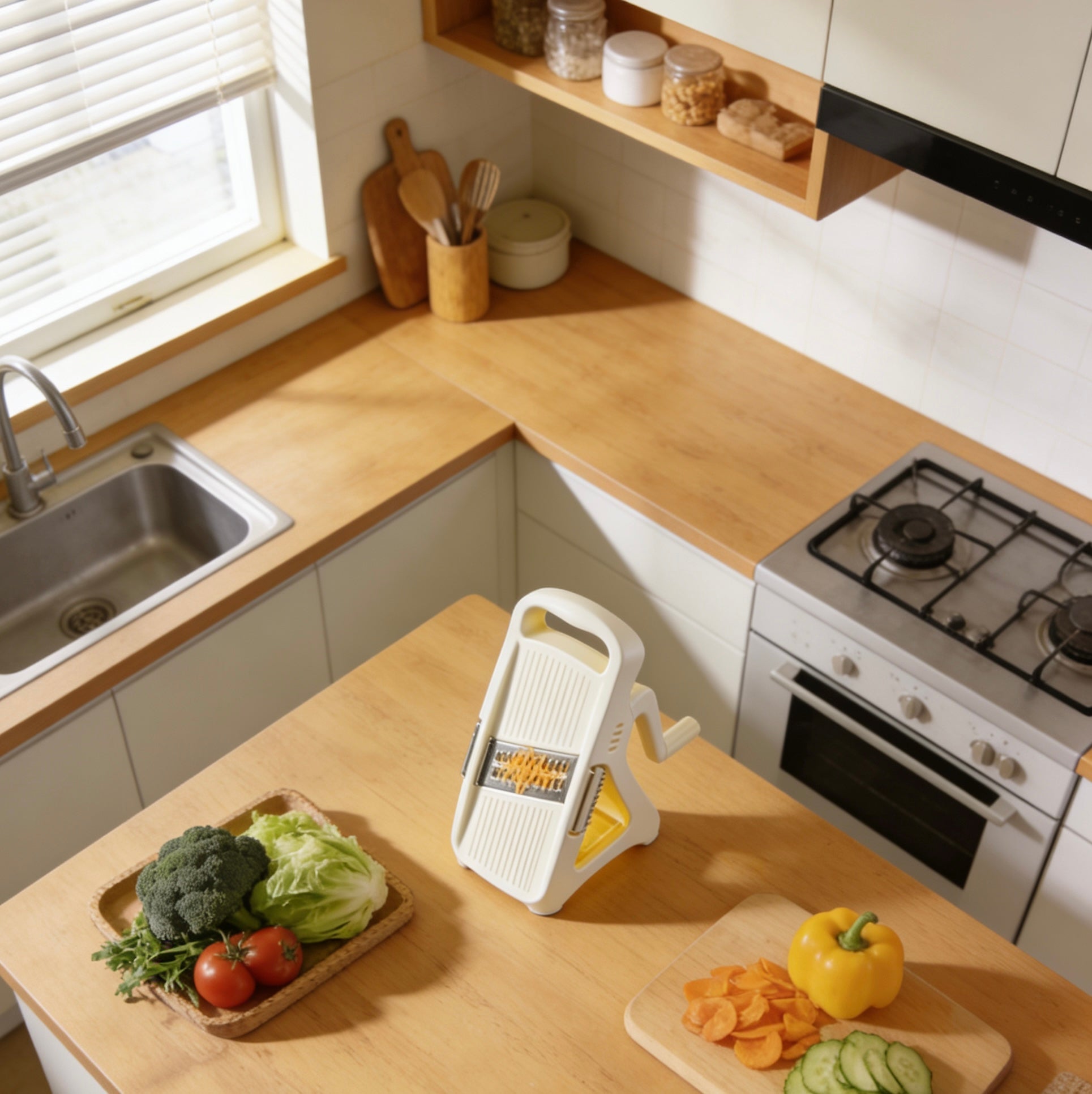 SwiftSlice Rotary Mandoline Slicer – Exclusive Cream & Yellow Ergonomic Grater with Multi-Blade System