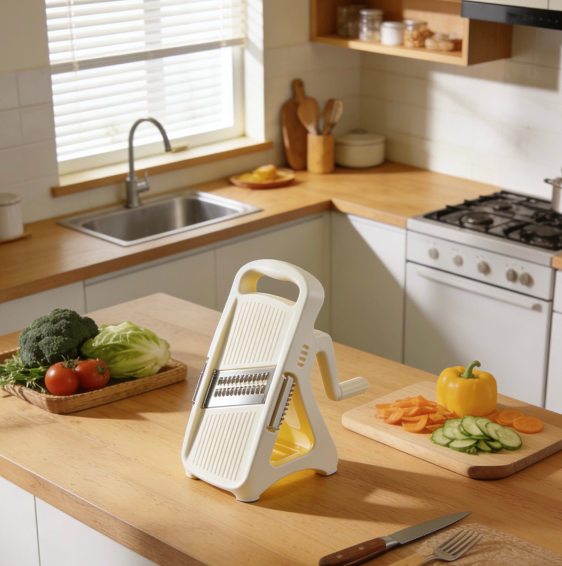 SwiftSlice Rotary Mandoline Slicer – Exclusive Cream & Yellow Ergonomic Grater with Multi-Blade System