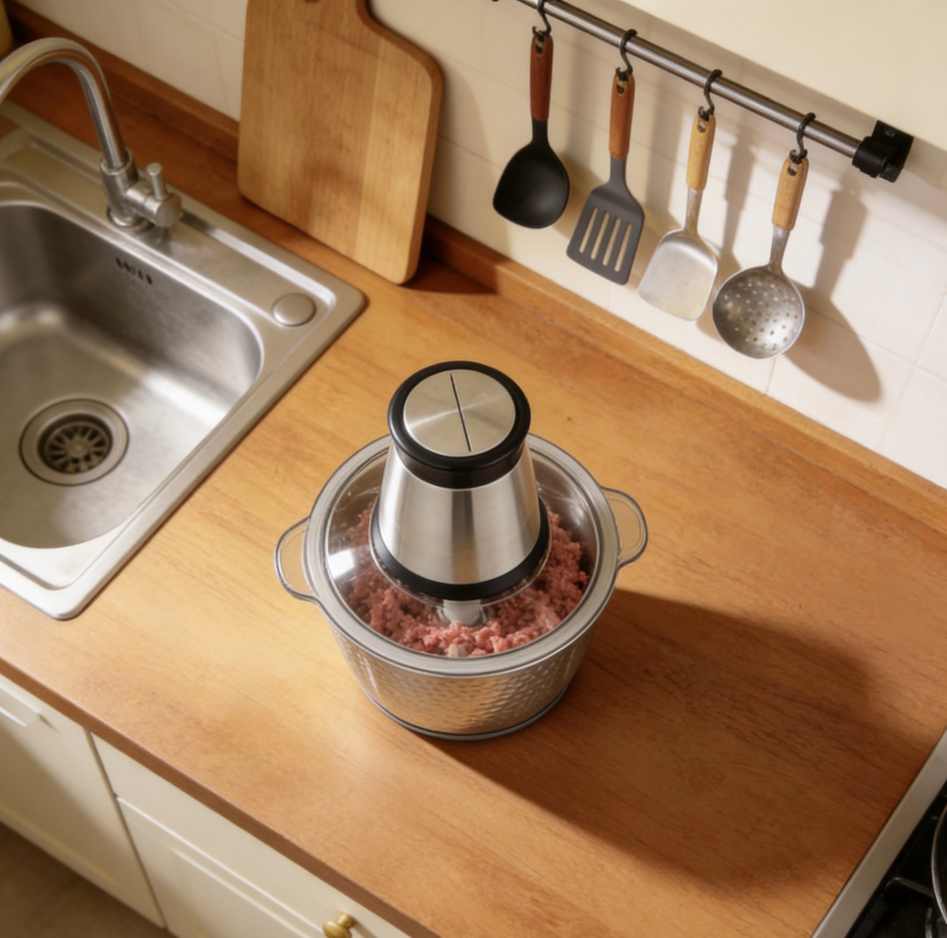 HammerGlow Pro Electric Food Chopper – Exclusive Hammered Stainless Steel Bowl with 2L Capacity & Powerful Motor