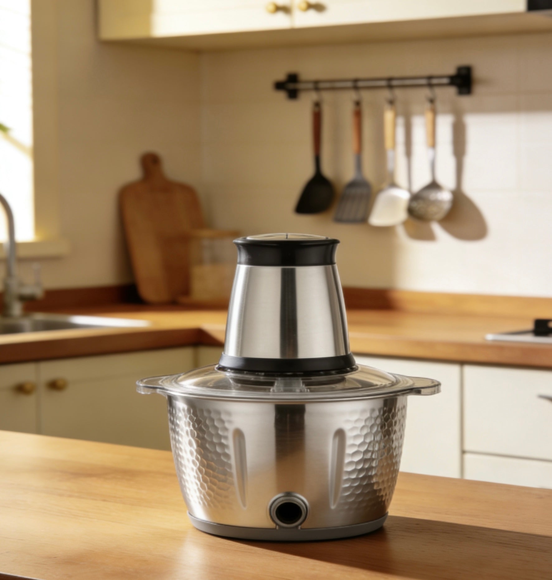 HammerGlow Pro Electric Food Chopper – Exclusive Hammered Stainless Steel Bowl with 2L Capacity & Powerful Motor