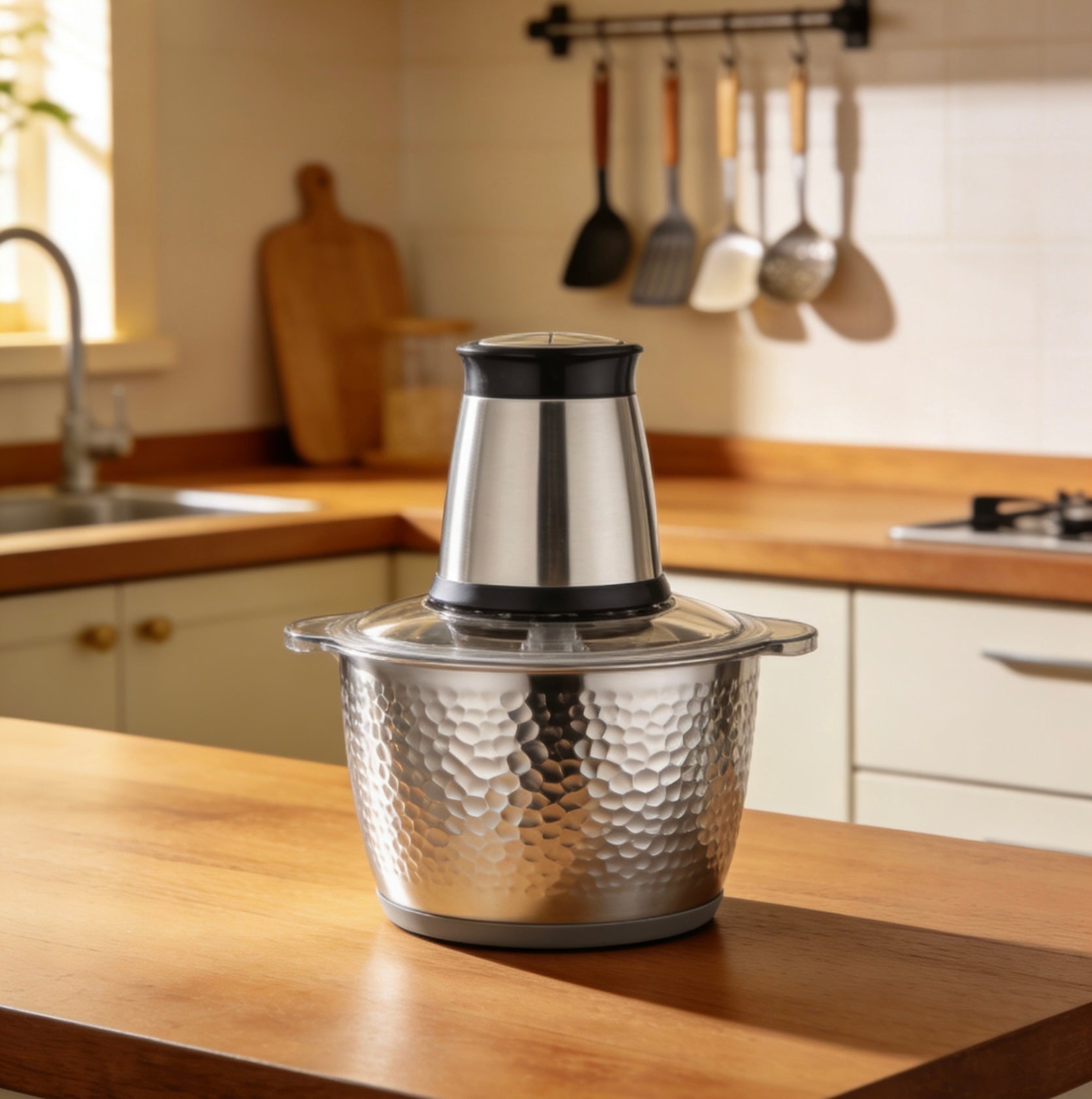 HammerGlow Pro Electric Food Chopper – Exclusive Hammered Stainless Steel Bowl with 2L Capacity & Powerful Motor