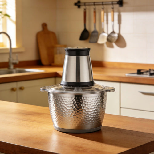 HammerGlow Pro Electric Food Chopper – Exclusive Hammered Stainless Steel Bowl with 2L Capacity & Powerful Motor
