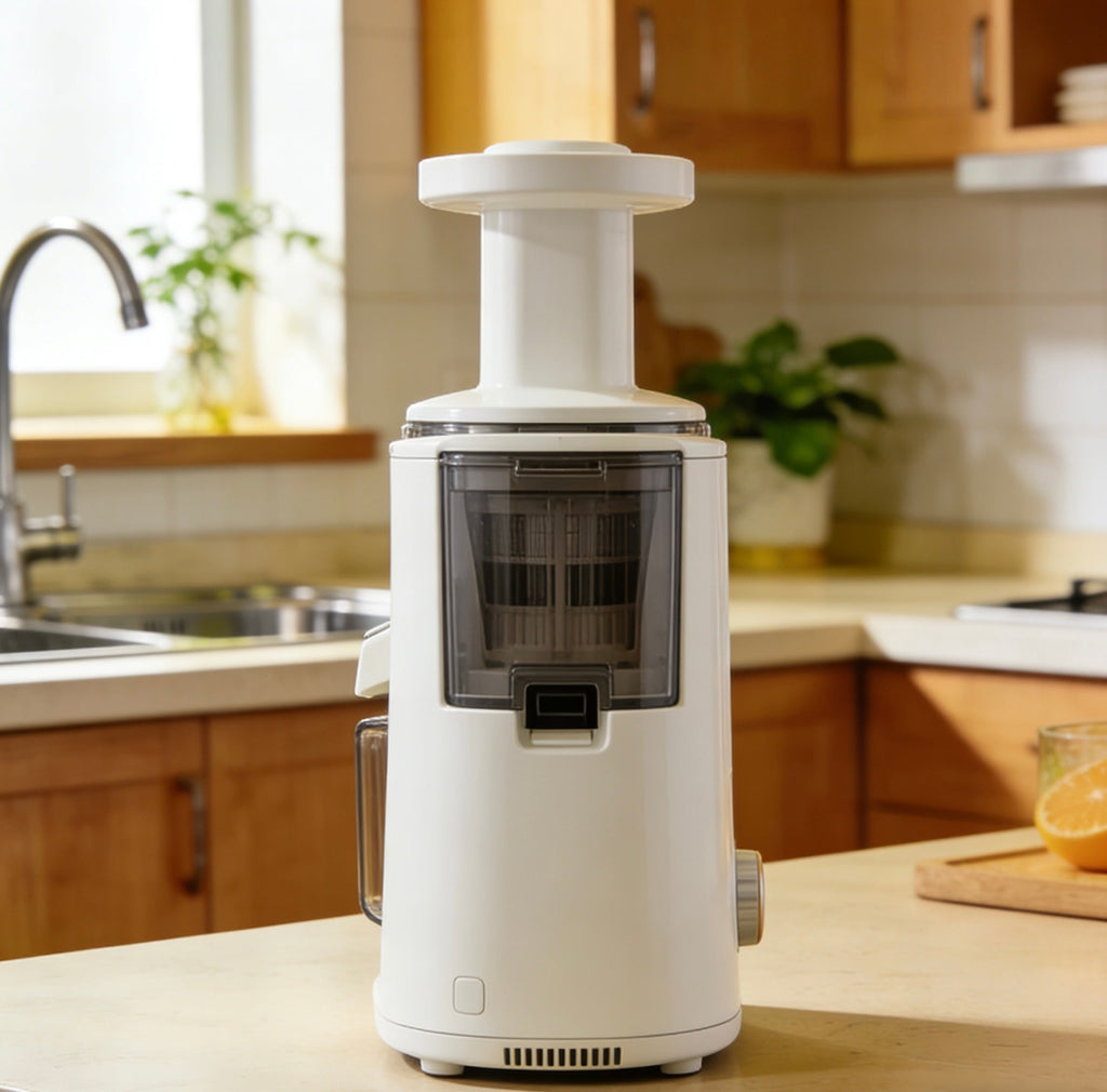 PurePress Ultra Slow Juicer – Exclusive White Vertical Masticating Juicer with Quiet Motor & Anti-Drip Spout