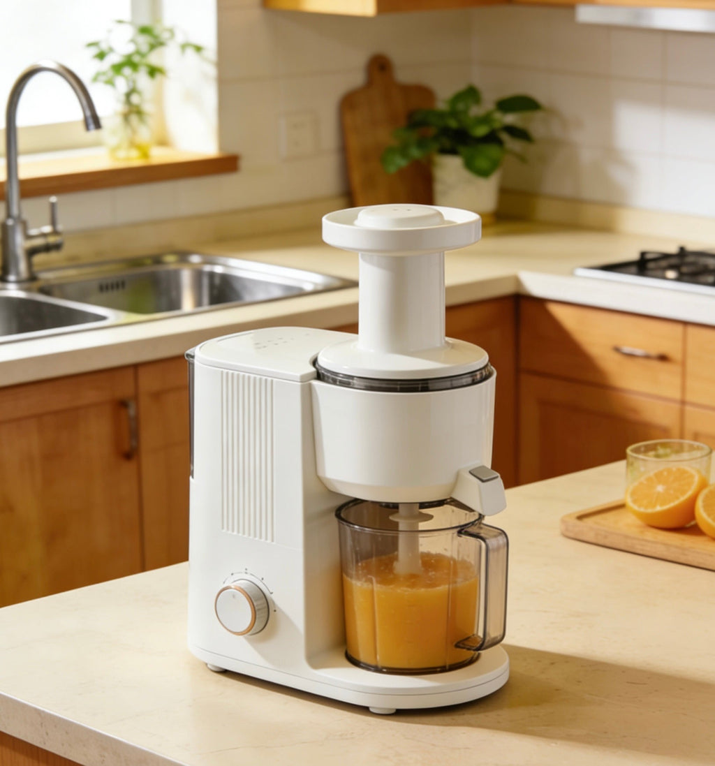 PurePress Ultra Slow Juicer – Exclusive White Vertical Masticating Juicer with Quiet Motor & Anti-Drip Spout