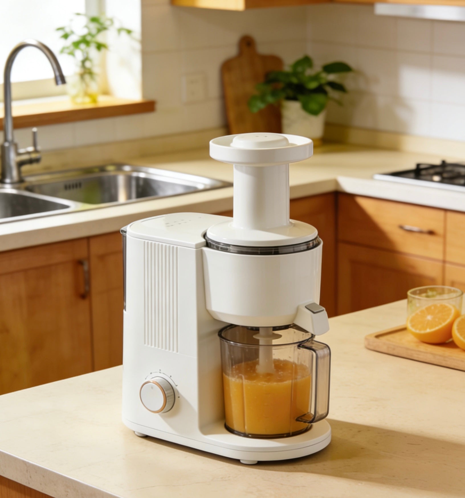 PurePress Ultra Slow Juicer – Exclusive White Vertical Masticating Juicer with Quiet Motor & Anti-Drip Spout