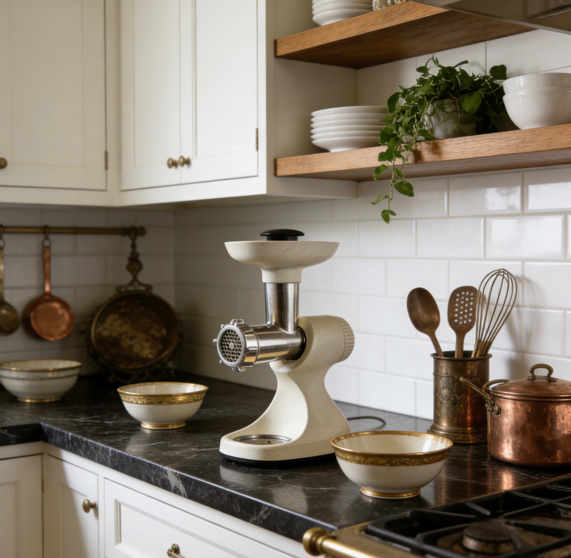 SpecklePress Artisan Meat Grinder – Exclusive Cream Speckled Manual Mincer with Multi-Attachment System