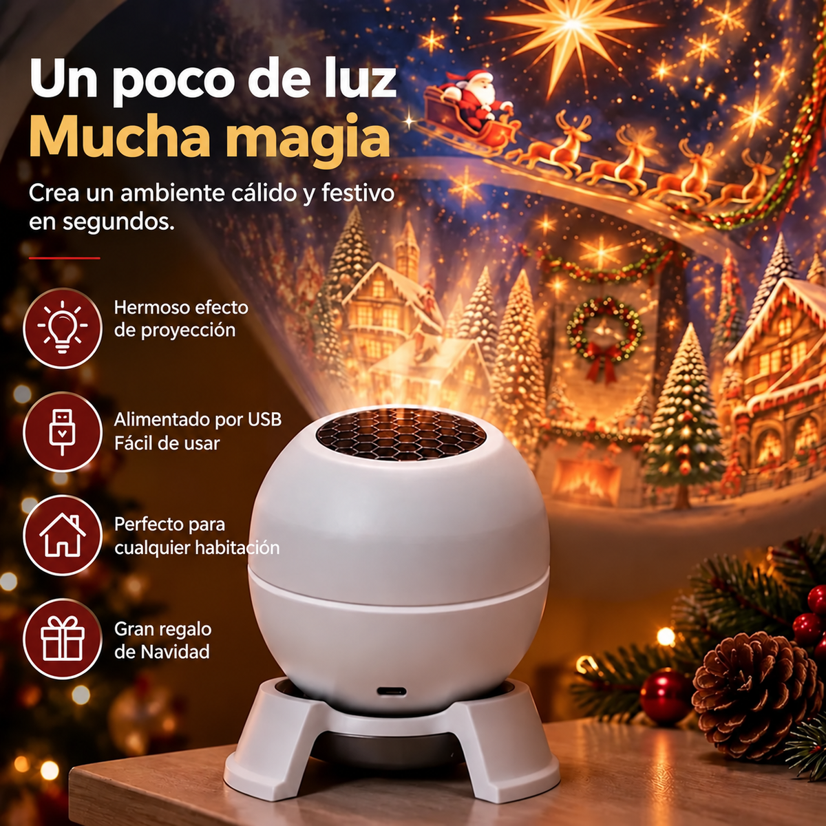 💌 Crea un cuento de hadas navideño en cualquier habitación: luz nocturna con proyector festivo 🎄🎁1
