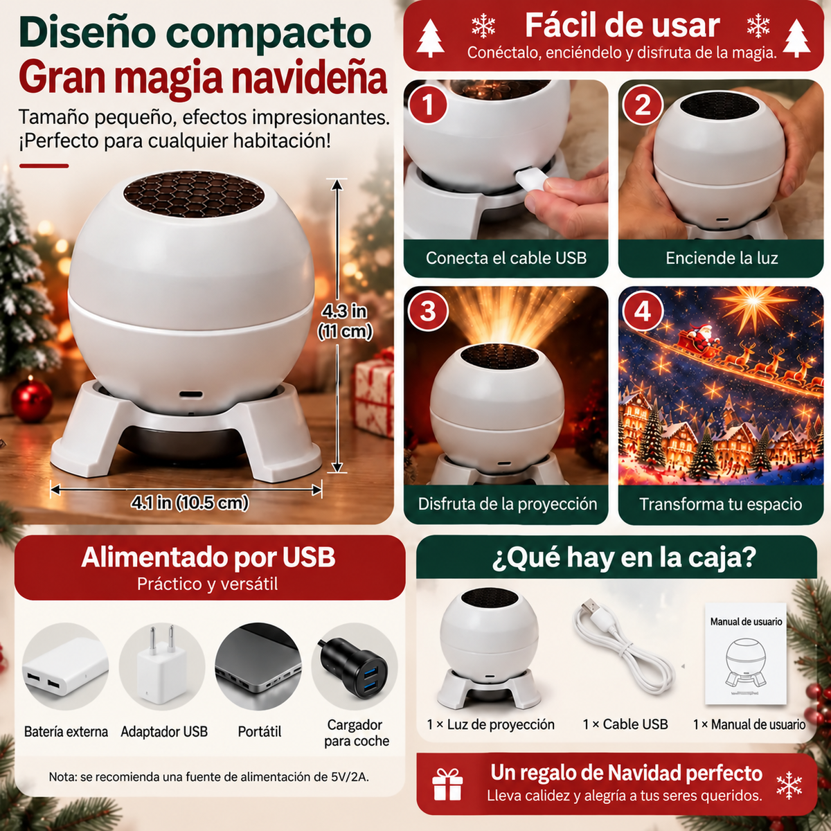 💌 Crea un cuento de hadas navideño en cualquier habitación: luz nocturna con proyector festivo 🎄🎁1