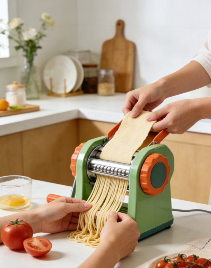 VividGlow FreshPasta Pro – Exclusive Color-Blocked Manual Pasta Maker with 8-Thickness Precision & Effortless Crank