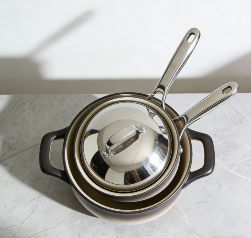 OmbreGlow 3-Piece Cookware Set – Exclusive Gradient Ceramic Dutch Oven with Stainless Steel Saucepan & Lid