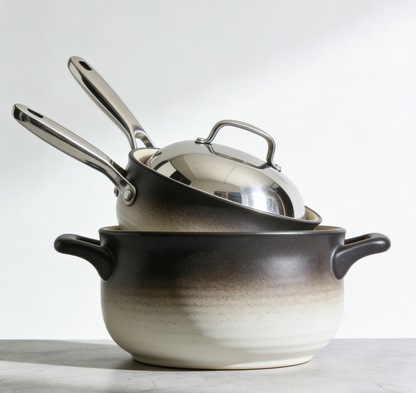 OmbreGlow 3-Piece Cookware Set – Exclusive Gradient Ceramic Dutch Oven with Stainless Steel Saucepan & Lid
