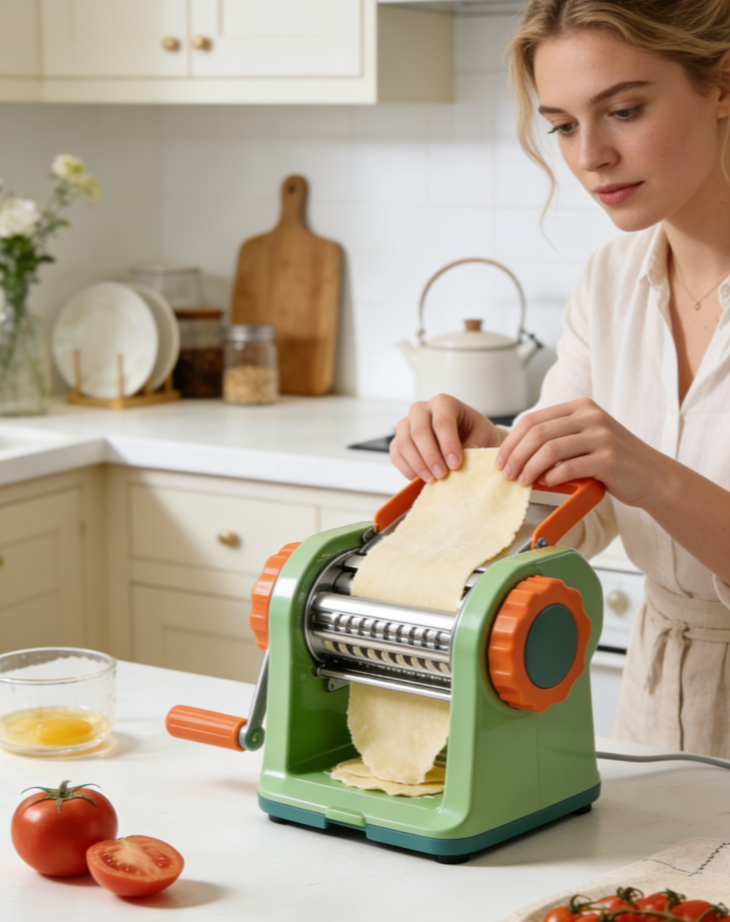 VividGlow FreshPasta Pro – Exclusive Color-Blocked Manual Pasta Maker with 8-Thickness Precision & Effortless Crank