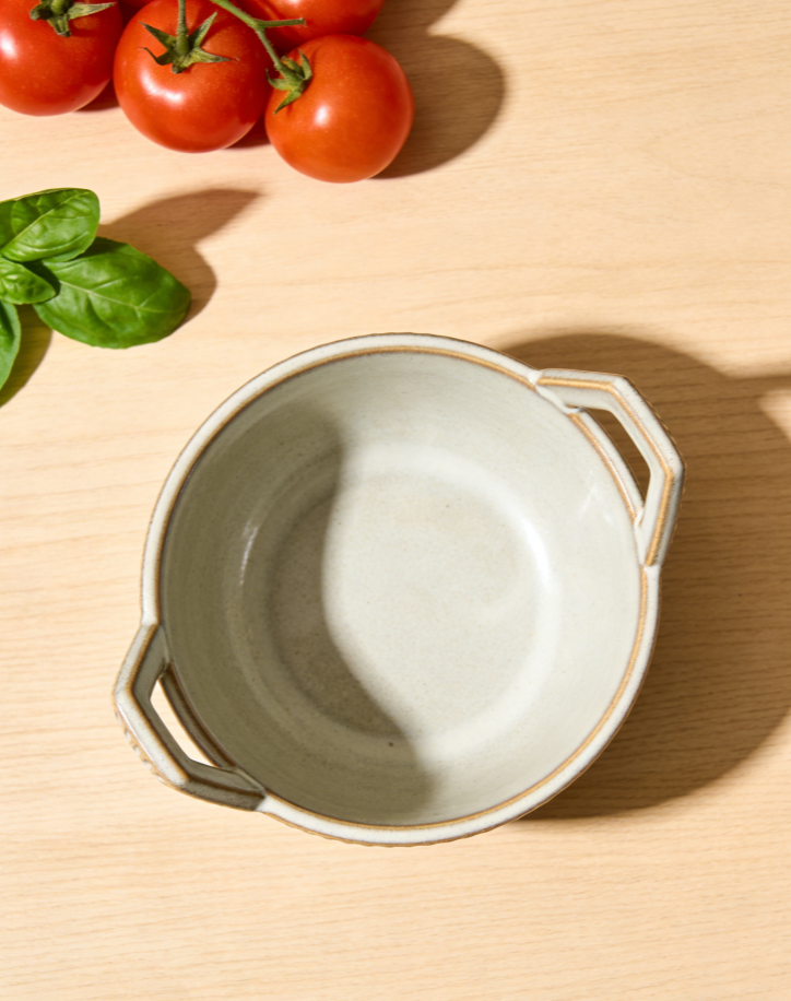 TerraWeave Artisan Claw Bowl -Exclusive Handcrafted Stoneware with Geometric Handles & Textured Ribs