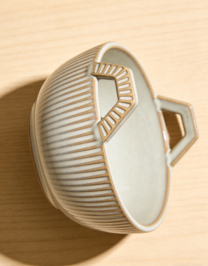TerraWeave Artisan Claw Bowl -Exclusive Handcrafted Stoneware with Geometric Handles & Textured Ribs