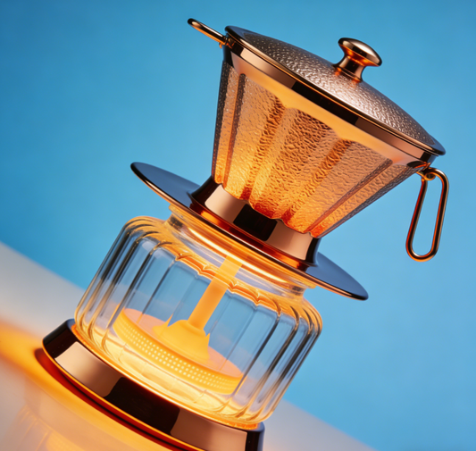 AuroraBrew Copper Glass Pour-Over Coffee Set – Exclusive Hammered Copper Dripper with Fluted Glass Carafe